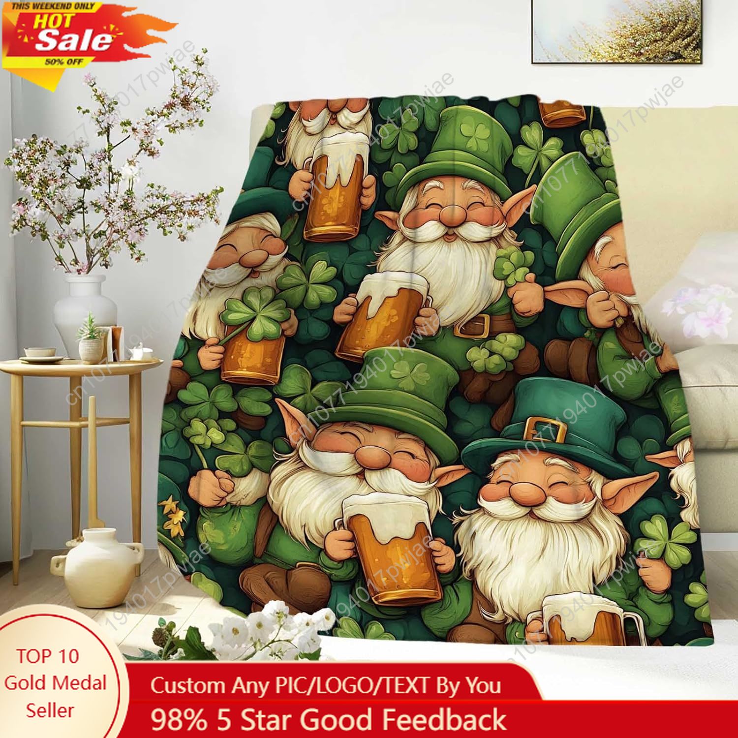 Home Of Textiles - St. Patrick's Day Gnome gooien deken