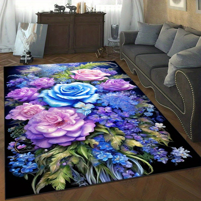 Your Home Textiles - Bloementapijt met blauwe en paarse rozen