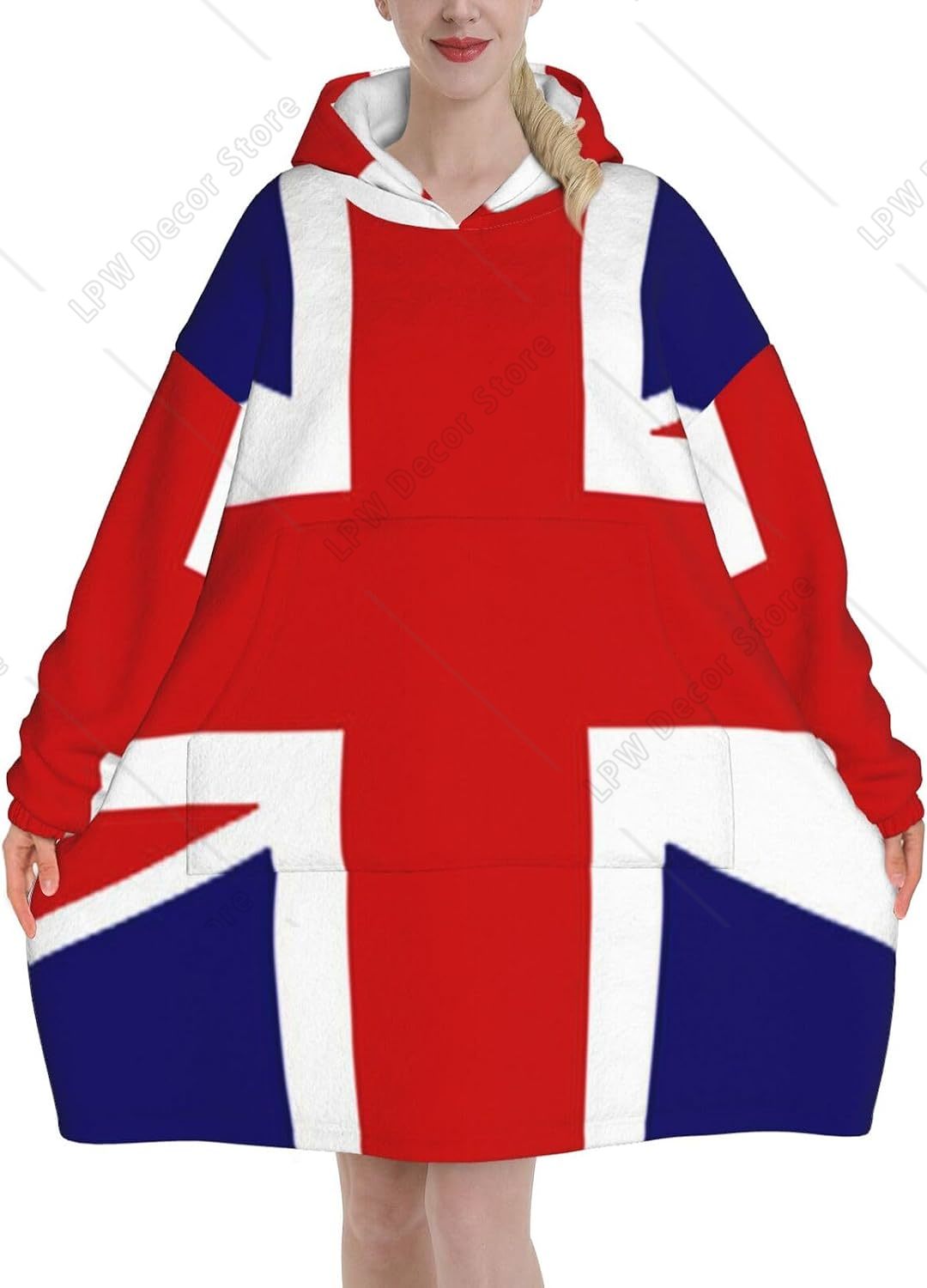 Home Textiles Uk - Britse vlagprint dekenhoodies voor dames en