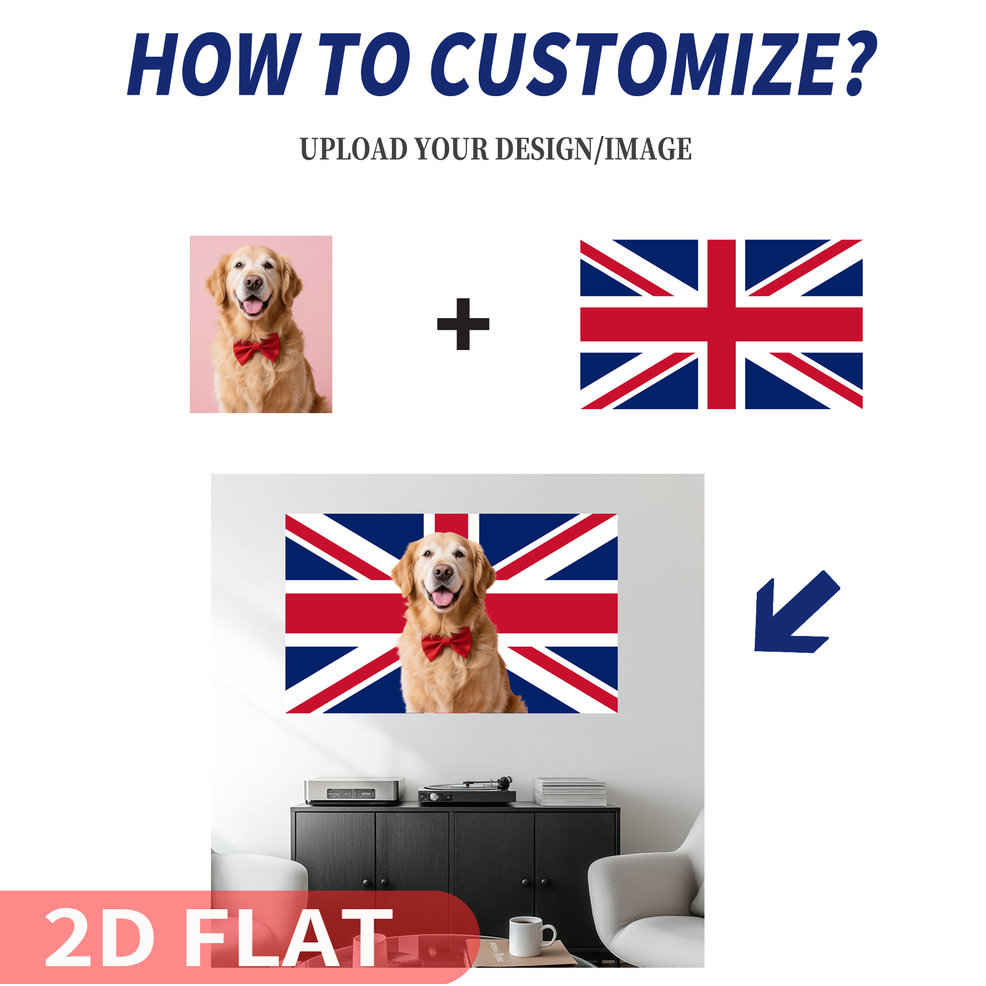 Home Textiles Uk - 1pc 2D FLAT Personaliseer UK Britse